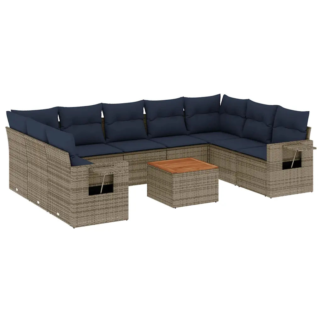 Set Divani da Giardino 10 pz con Cuscini Grigio in Polyrattan 3224710