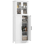Mobile Bagno Alto con Ripiani Regolabili, Ante in Vetro e Legno, 60x30x170 cm, Bianco