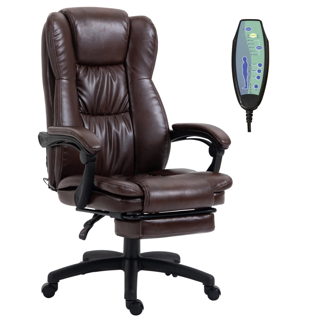 Poltrona Massaggiante Reclinabile con Poggiapiedi e Schienale Regolabile ¨C Zephmum ¨C Pelle Sintetica Marrone 68.5x68.5x113-121cm