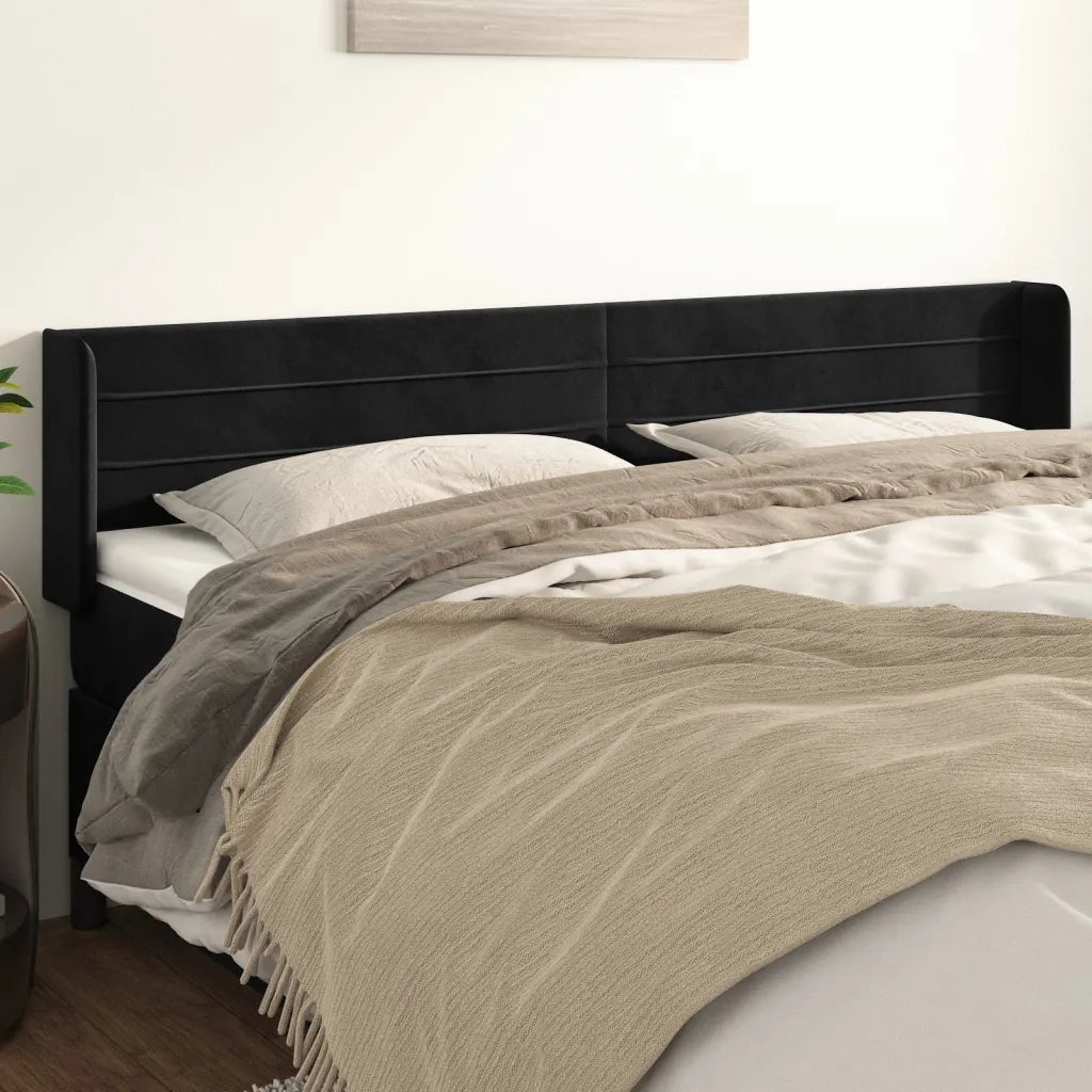 Testiera ad Orecchio-Testata con Orecchie Nera 163x16x78/88 cm in Velluto 889220