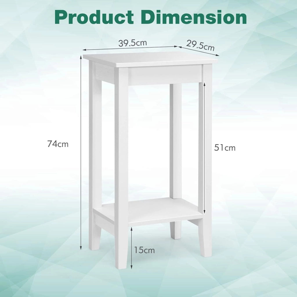 Set di 2 tavolini da divano con scaffale, comodino a 2 livelli, tavolino da salotto, comodino, in legno, rettangolare, semplice, per telefono, per piante, in legno (bianco, set da 2)