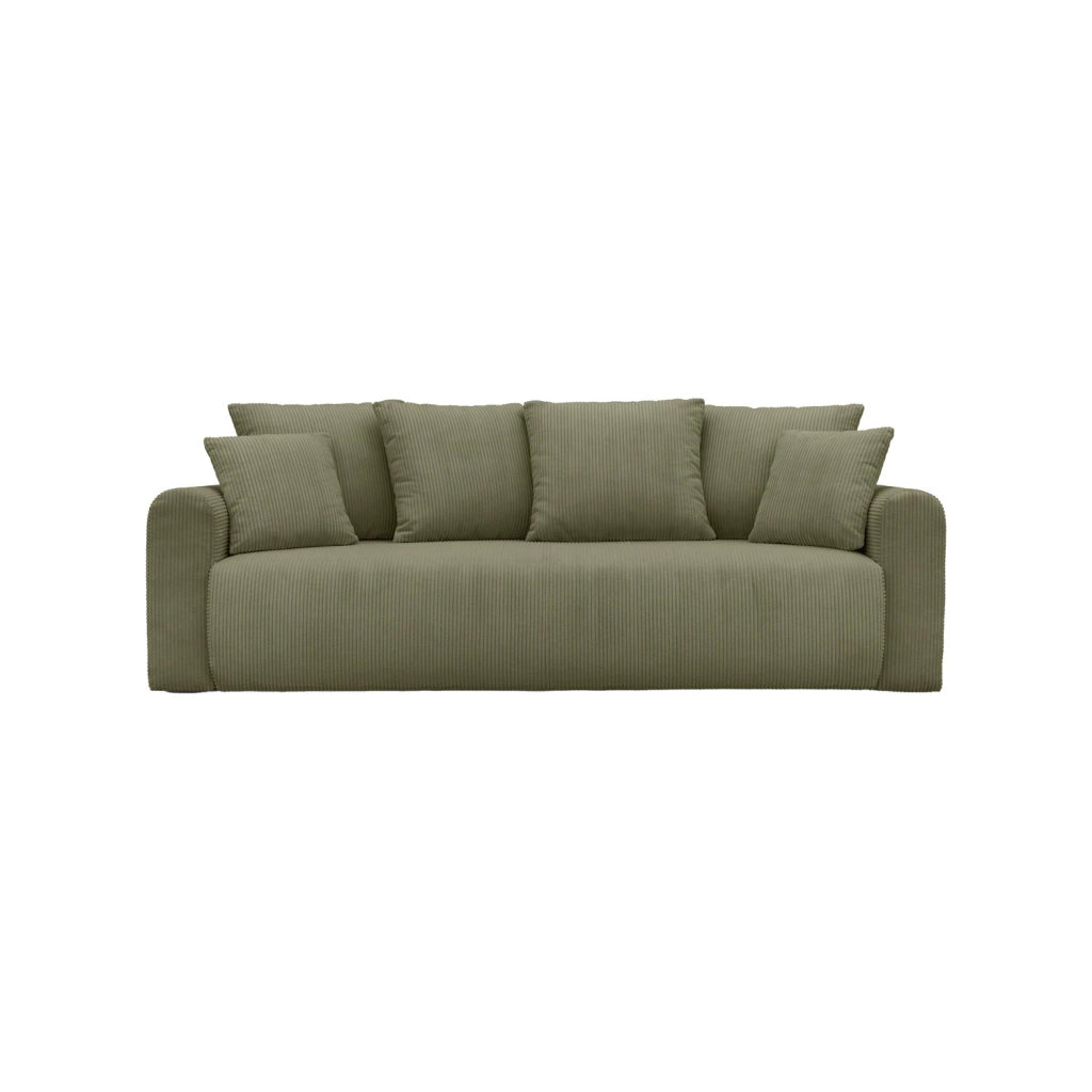 Divano letto in velluto a coste con contenitore, 3 posti, verde kaki