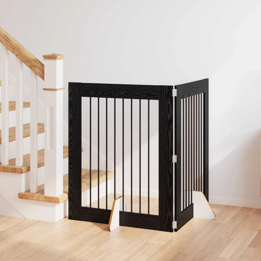 Cancello per cani con supporti 2 pz Rovere Nero 80 x 100 cm CFW4285285