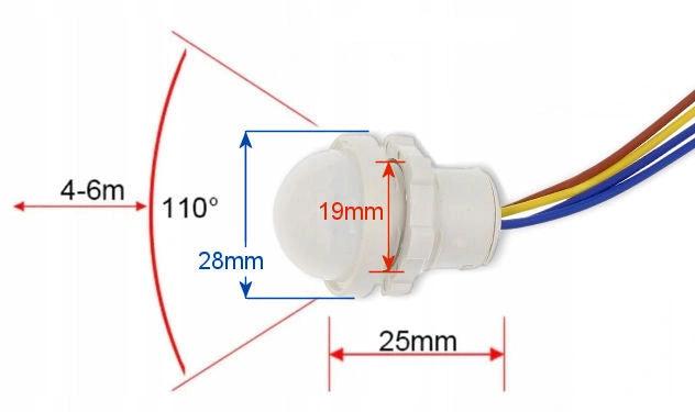 Sensore di Movimento PIR 230V 20mm – Attivazione Automatica 90s | Angolo 110°, Portata 4-6m