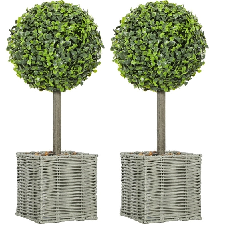 Set di 2 piante artificiali di bosso in vaso resistenti ai raggi UV per interni ed esterni in plastica verde