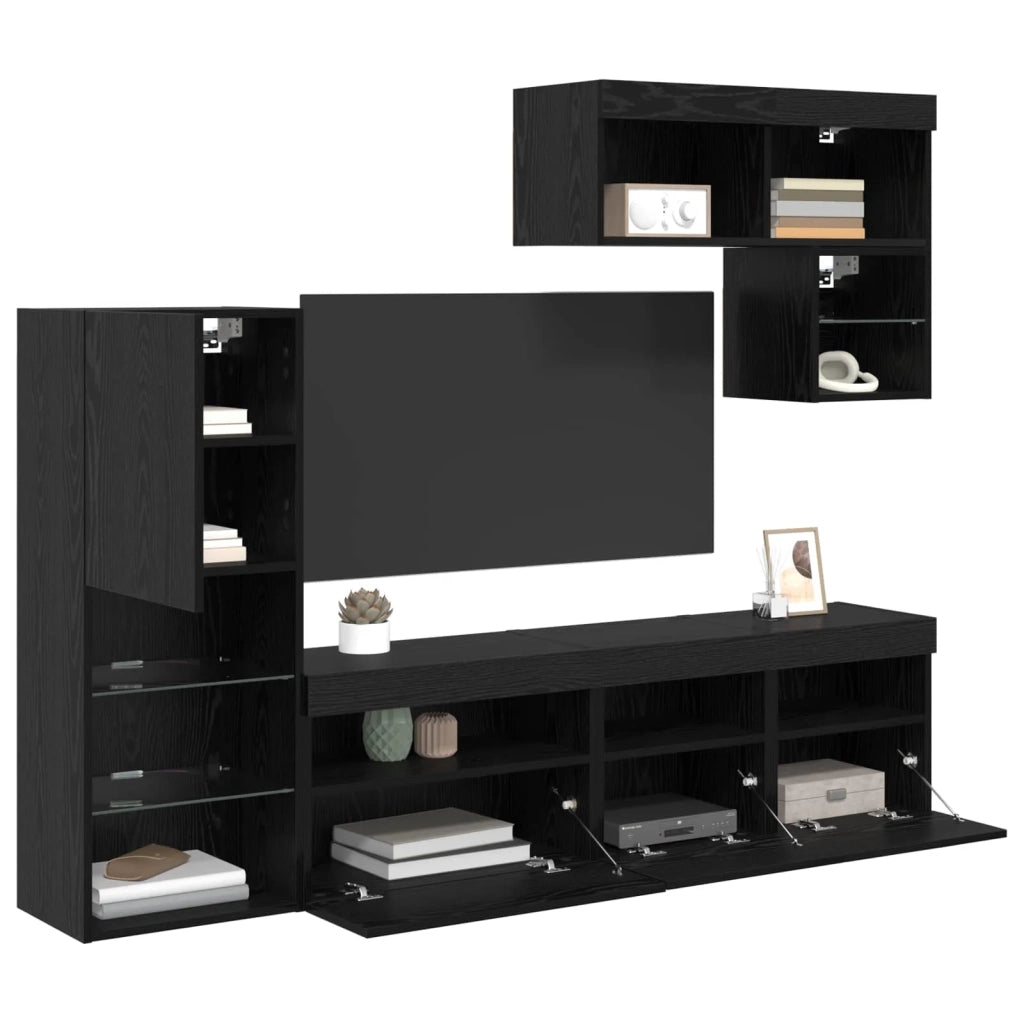 Unità per TV a Muro 6 pcs Rovere Nero Legno multistrato 3402976
