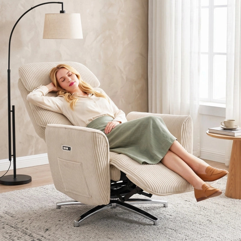 POLTRONA Relax Elettrica Girevole 360° Cream White in Poliestere con 2 Motori