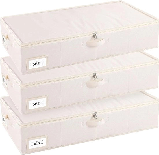 Contenitore Opportuno per Sotto il Letto con Coperchio e Cerniera Resistente ai Ritagli - 3-Pack 80x40x15cm Beige