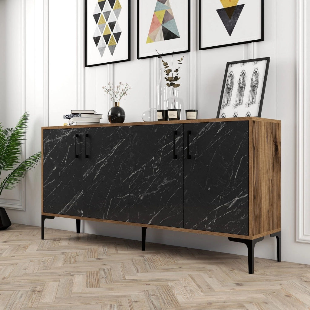 Madia Sinopoli, Credenza 2 Ripiani, 160x35x78h cm Nero Marmo