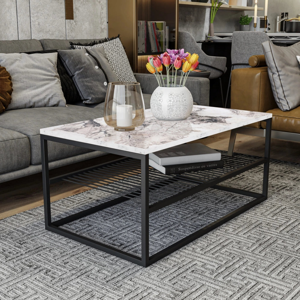 Tavolino in legno "Asude" - 95 x 55 x 42 cm - Bianco
