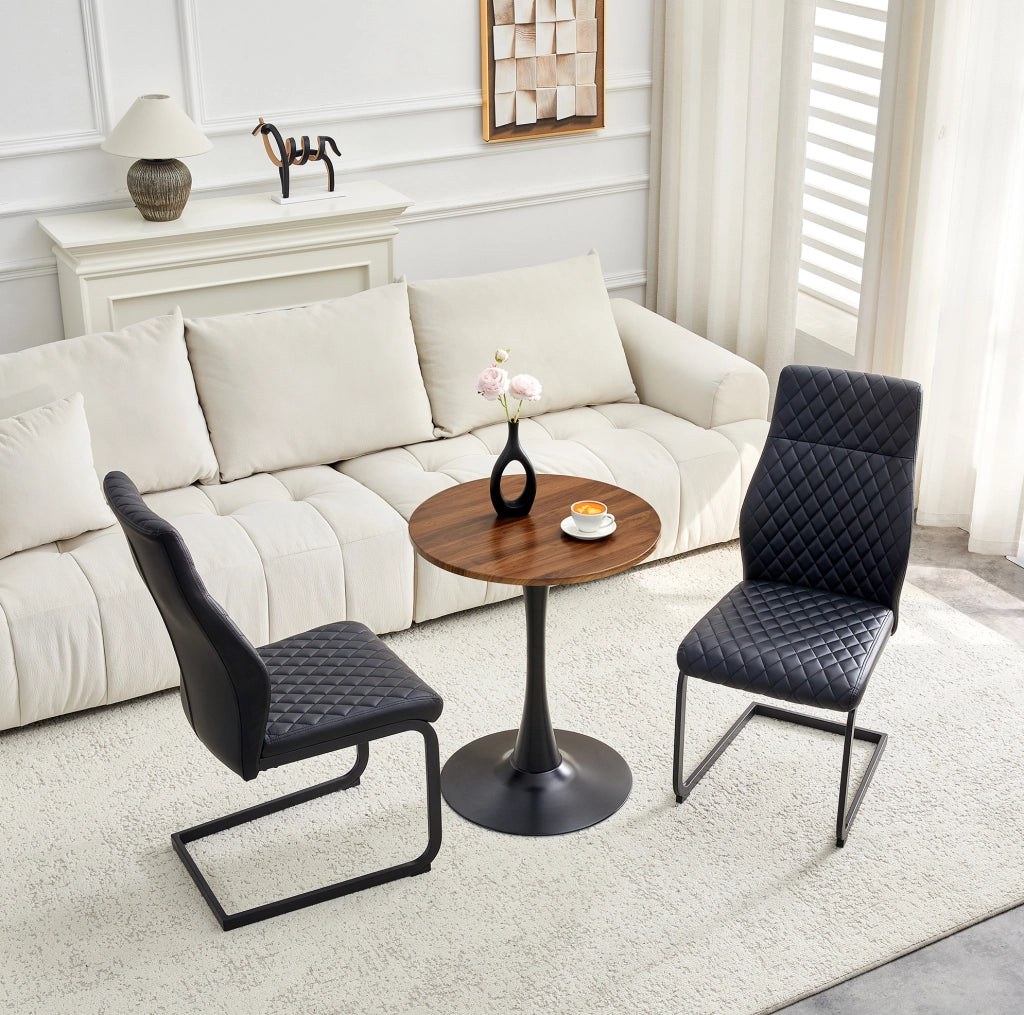 Set tavolo e 2 sedie con tavolo rotondo 60 cm in MDF nero e noce, stile moderno