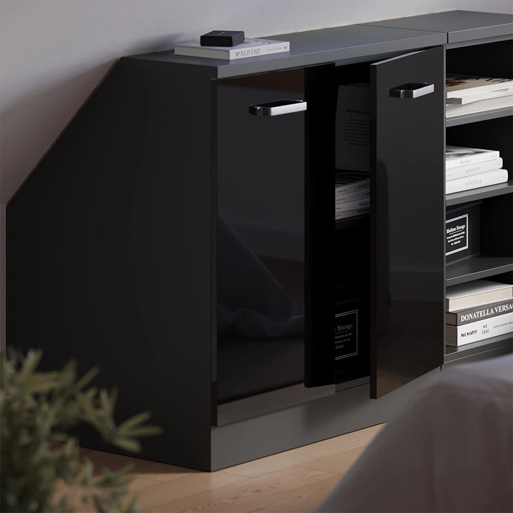 Mobile cucina sottotetto R-Line Nero lucido/Antracite 80 cm con 2 porte, carcassa 60 cm profondità Vicco