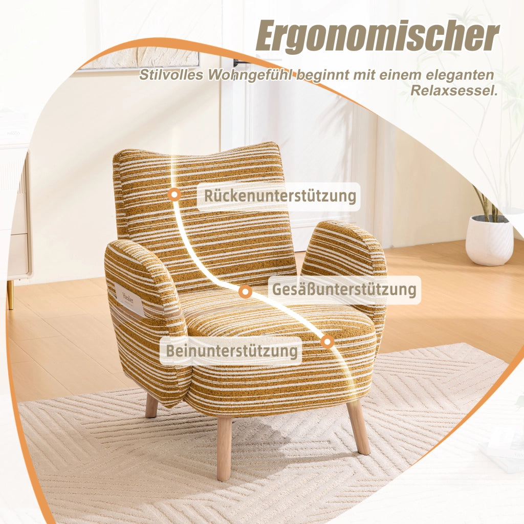 OKWISH Poltrona in Boucle, Schienale Ergonomico con Tasca Laterale e Piedini Antiscivolo, Giallo Senape, 77 x 81 x 87 cm