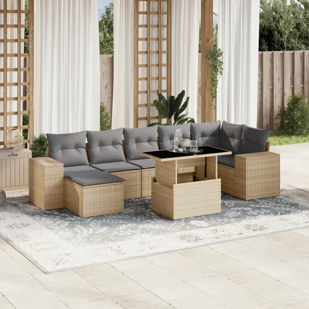 Set Divano da Giardino 8 pz con Cuscini Beige in Polyrattan 3269319