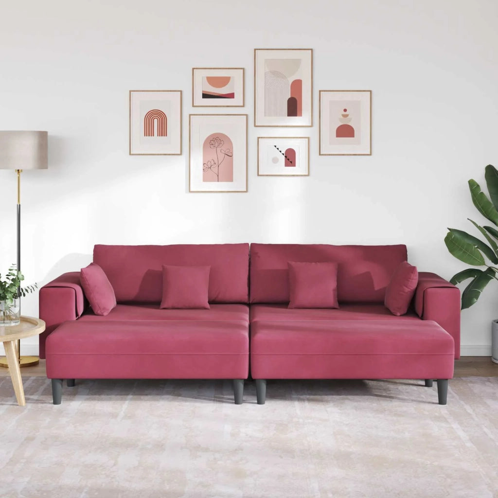 Divano 3 pcs Rosso Vino 250 x 188 x 76 cm Velluto 3335176