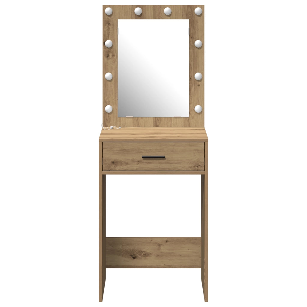 Tavolo toletta con luci LED Rovere artigianale 50x41x135 cm