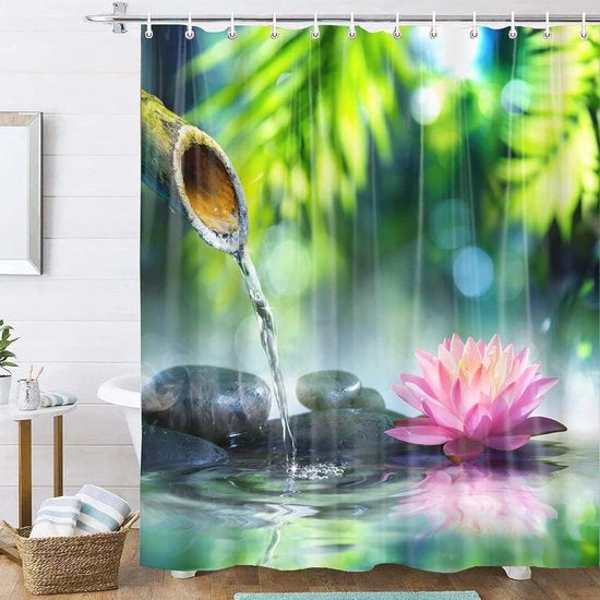 Douchegordijn Acquastato - Doccia - Blooms Bamboo Zen - 200x200 cm - Verde Rosato