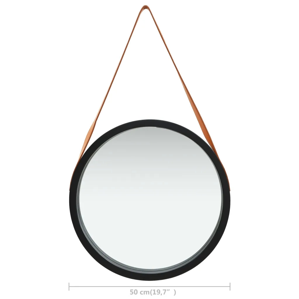 Specchio da Parete con Cinghia 50 cm Nero 320367