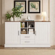 Sideboard 140x40x79,5 cm, legno bianco e marrone, 2 ante, 2 cassetti