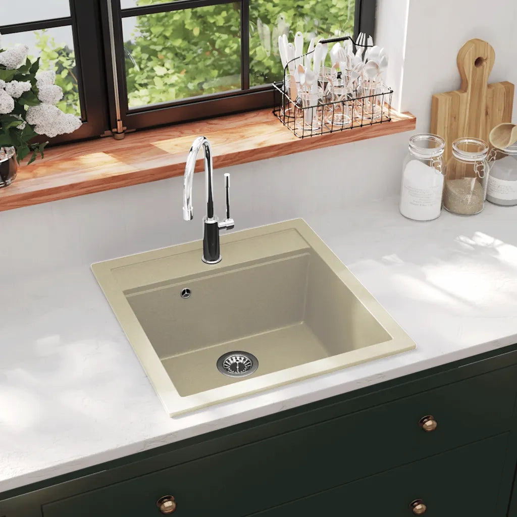 Lavello da Cucina in Granito Vasca Singola Beige CFW8349295
