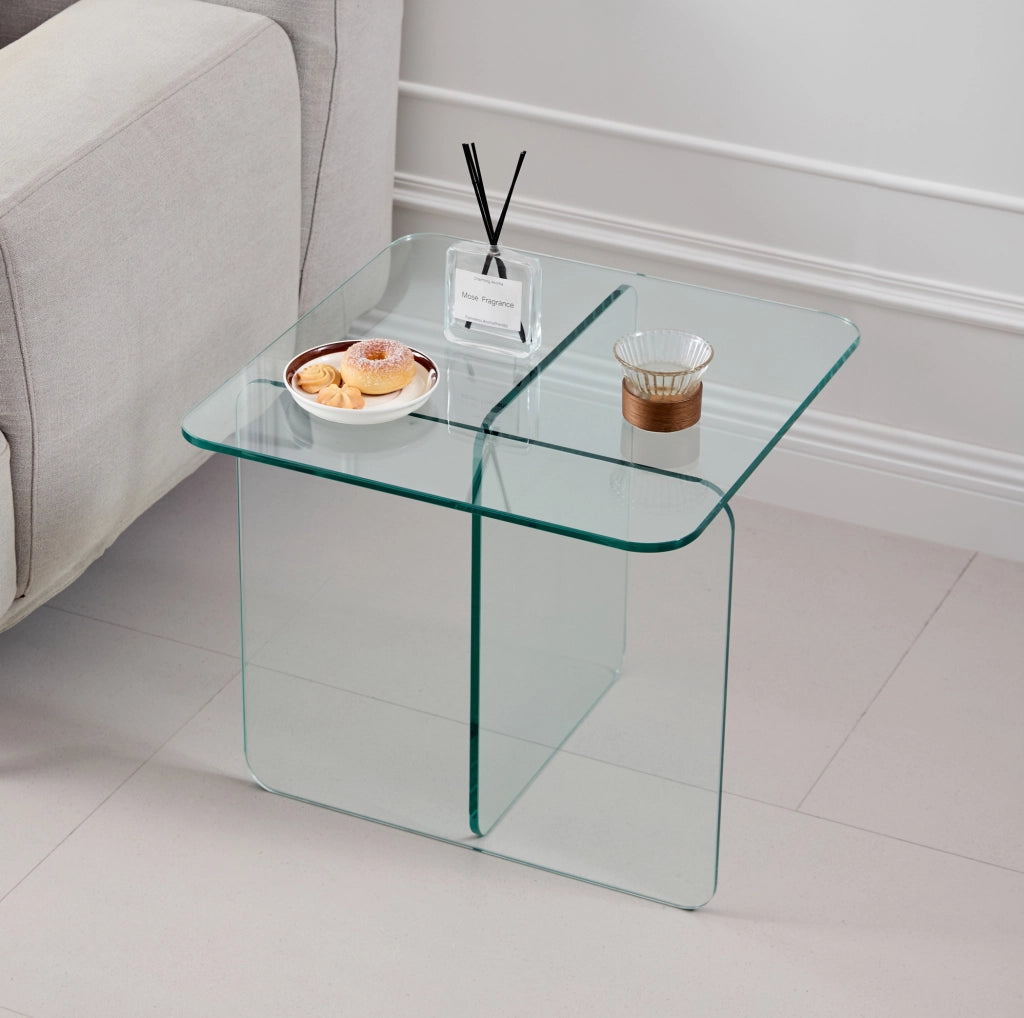 Tavolino Laterale in Vetro Curvato Temperato Trasparente 45x45x51 cm