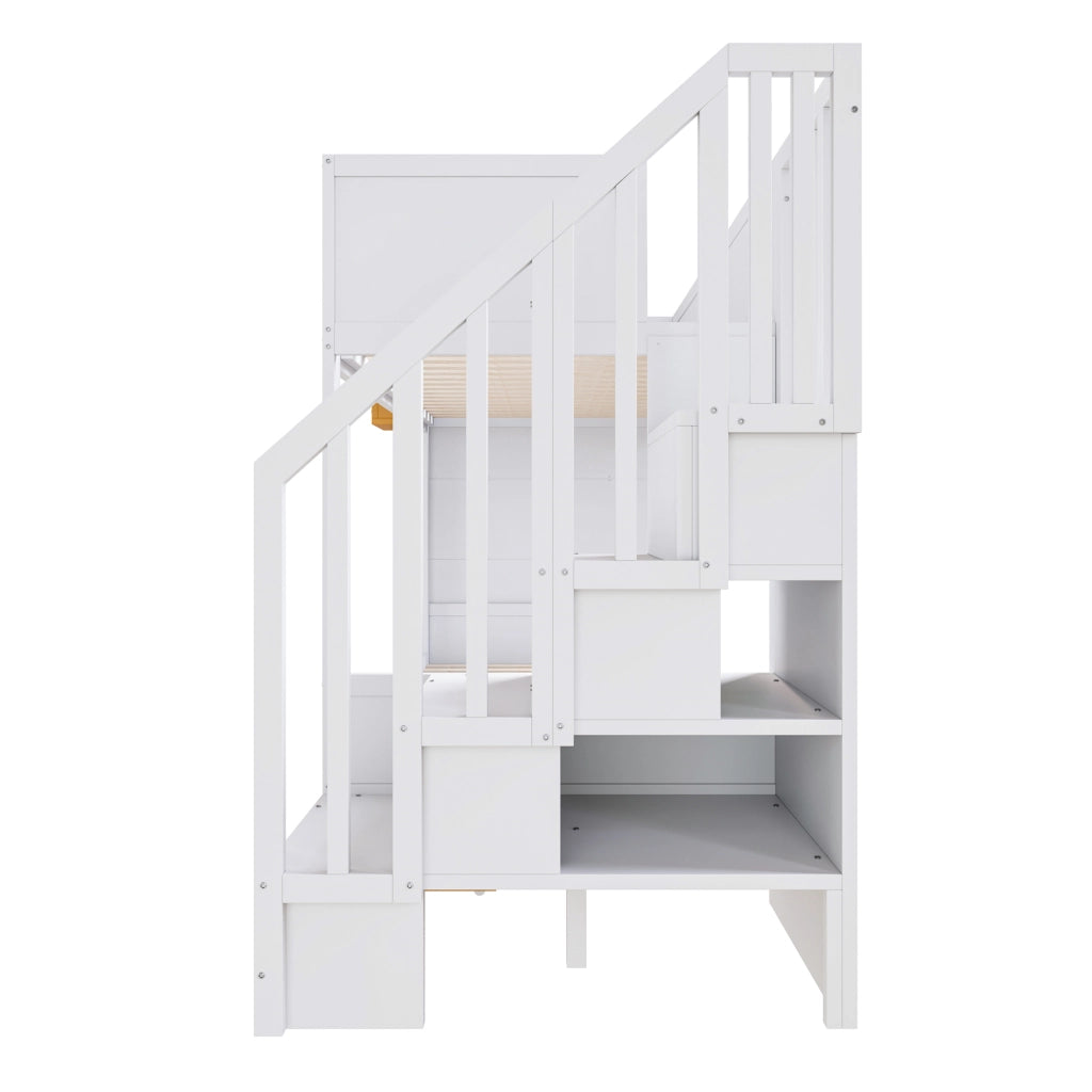 Letto a Soppalco Letto Singolo con 2 Cassetti; Scala di Sicurezza e Scrivania 90×200 cm; senza Materasso; Bianco