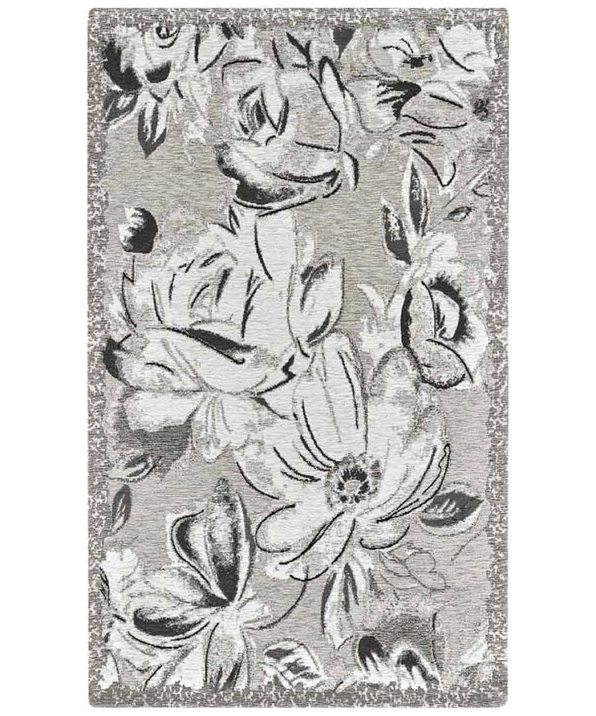 Tappeto moderno floreale ASTER ARGENTO in ciniglia multiuso lavabile antiscivolo cm.85x150