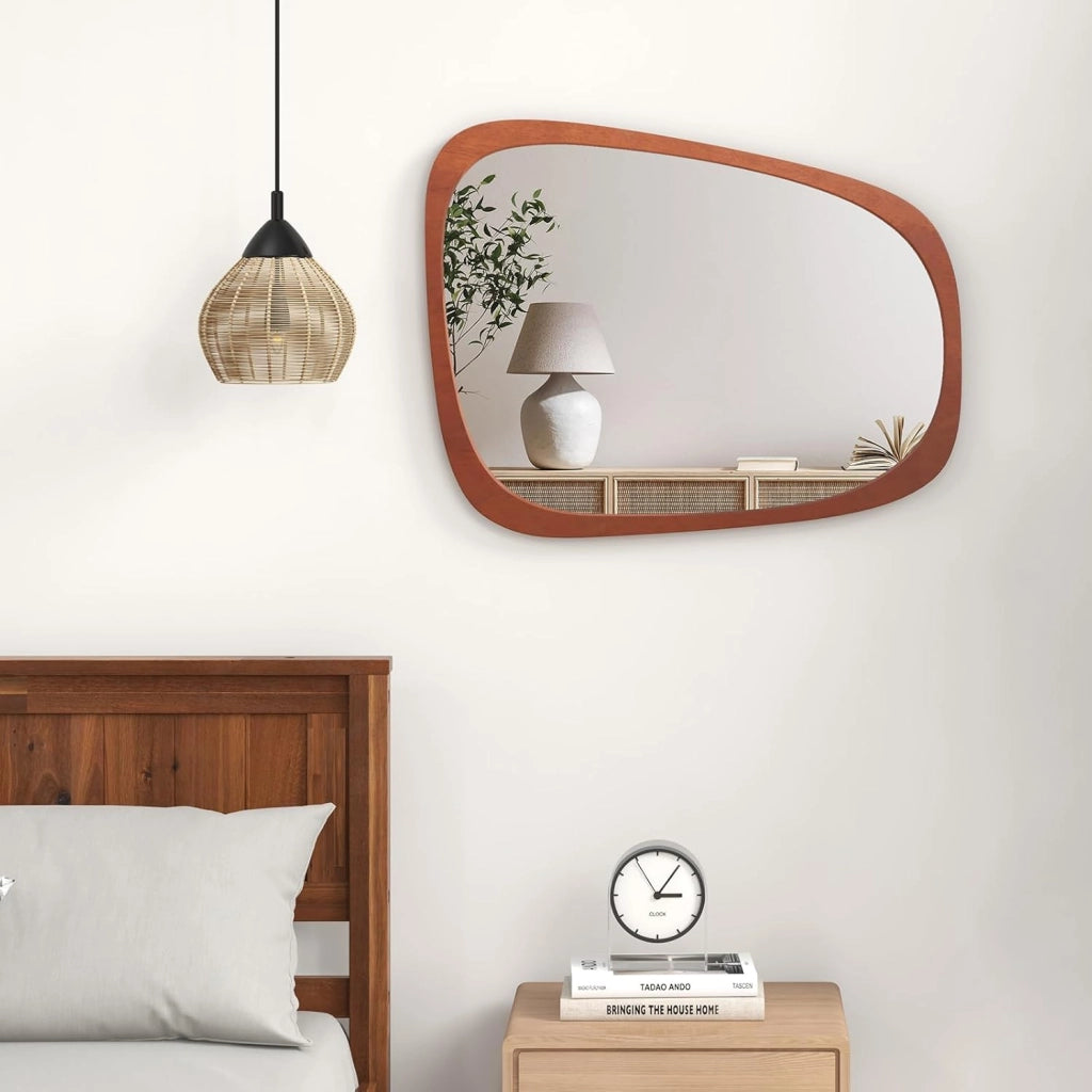 Specchio da Parete Irregolare 68 x 53,5 cm, Specchio Decorativo in HD con Cornice Rustica, Design Astratto, per Bagno Soggiorno Ingresso Sala da Pranzo (68 x 53,5 cm)