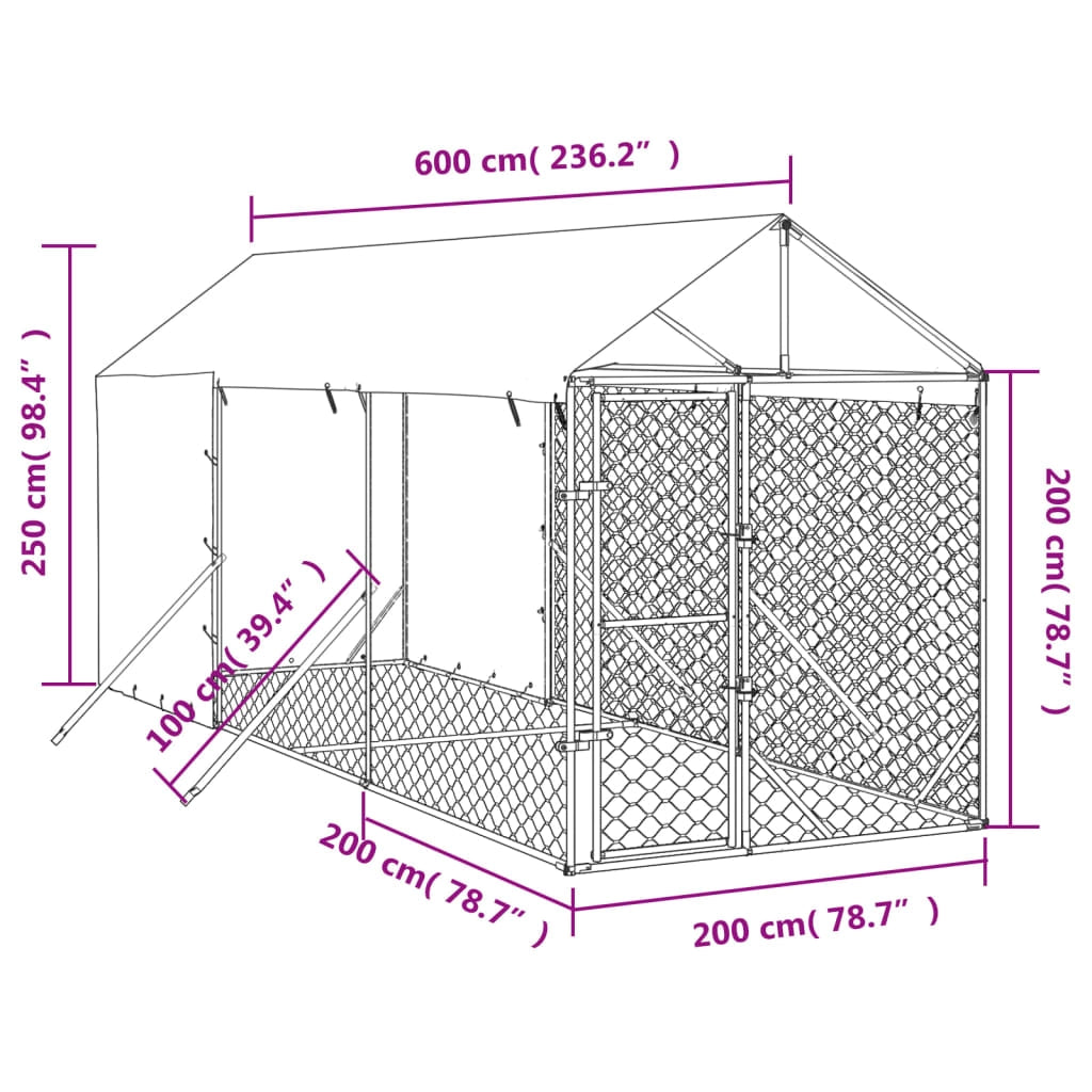 Cuccia/gabbia/recinto/zaino per animali da esterno con tetto argentato 2 x 6 x 2,5 m Argento 02_0041897