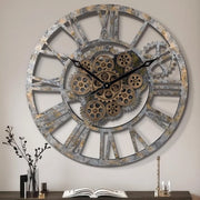 Orologio da Parete in Bronzo Antico con Gears in Movimento - 23 Pollici - Unico Pezzo - Houten Struttura