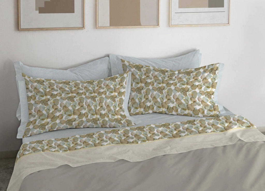 Completo Lenzuola Letto In Flanella 100% Puro Cotone Modello Bormio Dis. 2454 - 1 Piazza - Verde 028