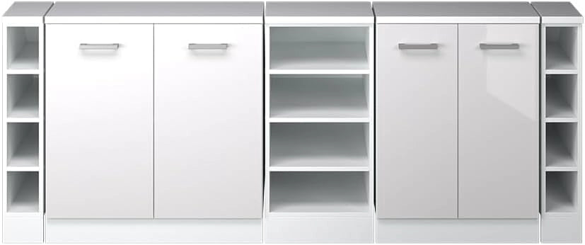 Set di mobili sottotetto Rion, Bianco lucido, 210 cm Set di 5 carcasse armadio profondità 60 cm, adatto per il salvaspazio sotto tetti spioventi