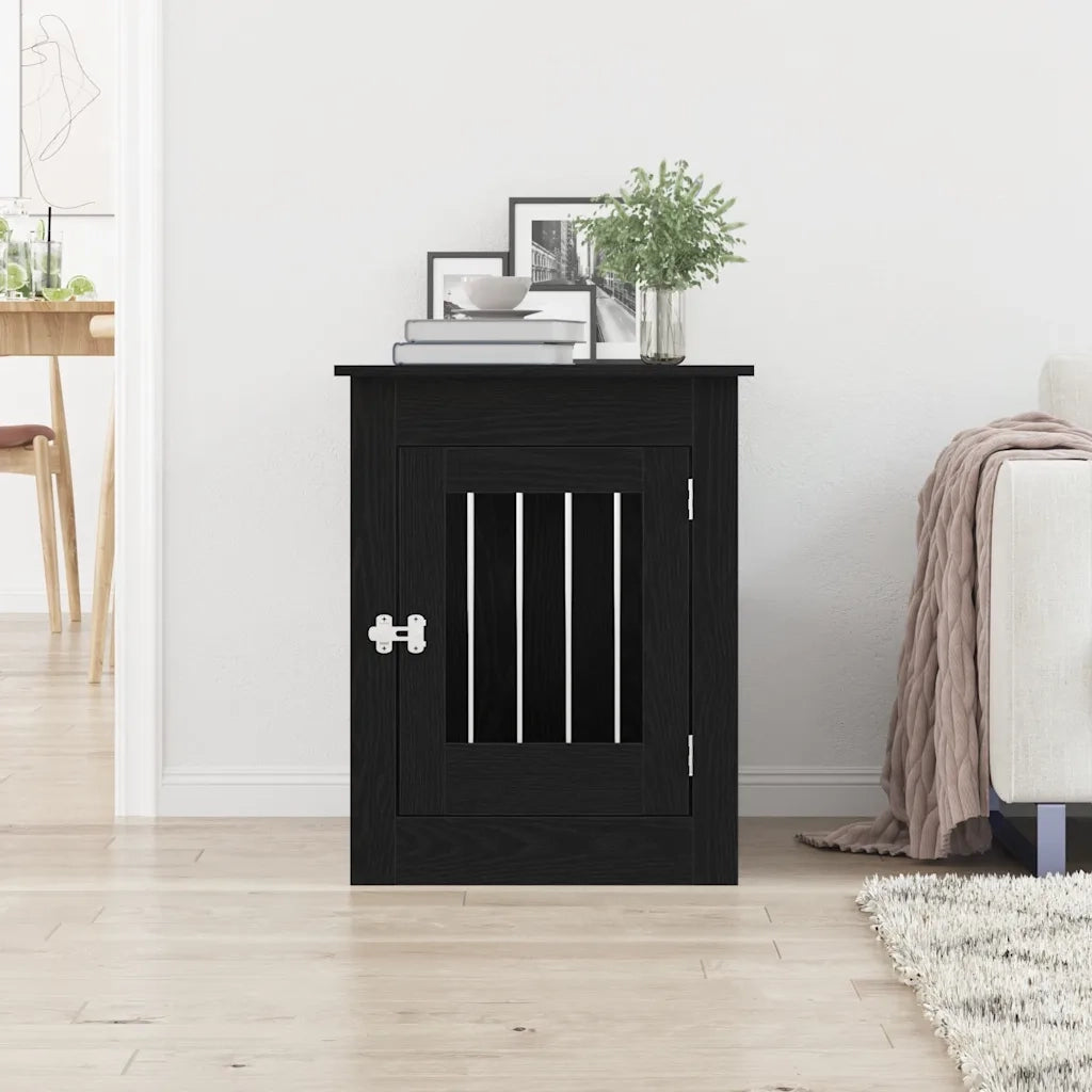 Mobile per cuccia per cani Rovere Nero 55x80x68 cm in legno ingegnerizzato 862176