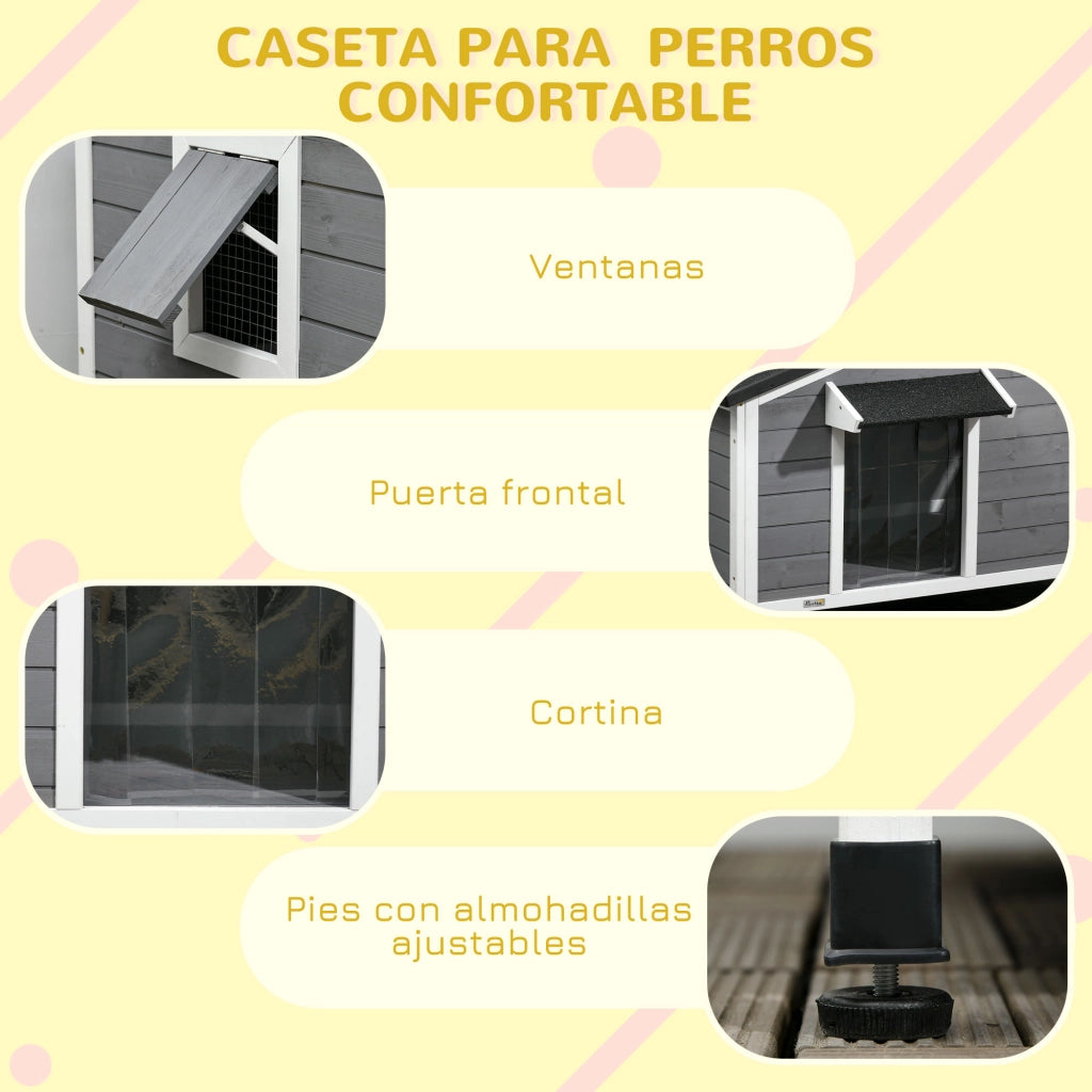Cuccia per Cani in Legno ¨C Xylo ¨C Tetto Bituminoso Base Estraibile 97x72x65 cm Grigio
