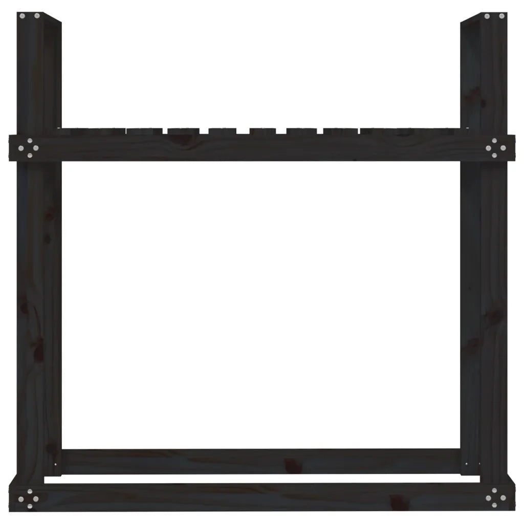 Portalegna-Scaffale per Legna Nero 110x35x108,5 cm in Legno Massello di Pino
