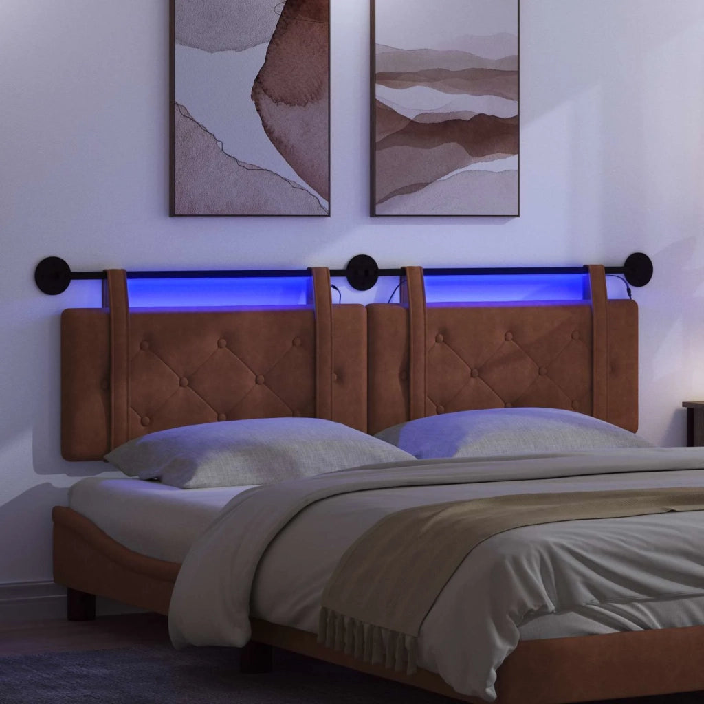 Testiera sospesa Con luce LED Marrone PU Antico