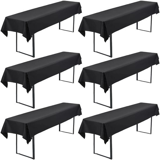 Set da tavolo 6 pezzi 250 x 110 cm Telaio in poliestere, lavabile e resistente, tovaglia da tavolo per feste all'aperto, compleanni o barbecue (nero)
