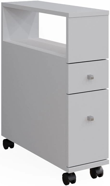Cassettiera da bagno Fynn, Bianco, 17.6 x 61.6 cm con 2 cassetti, da parete per la conservazione di accessori da bagno
