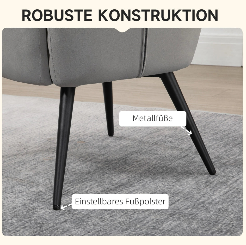 Poltrona relax con pouf effetto velluto, grigio chiaro