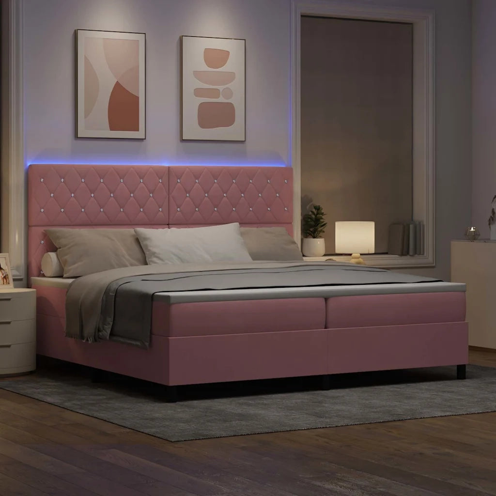Letto a Sorgente LED con materasso Rosa 200 x 200 cm Velluto 3343273