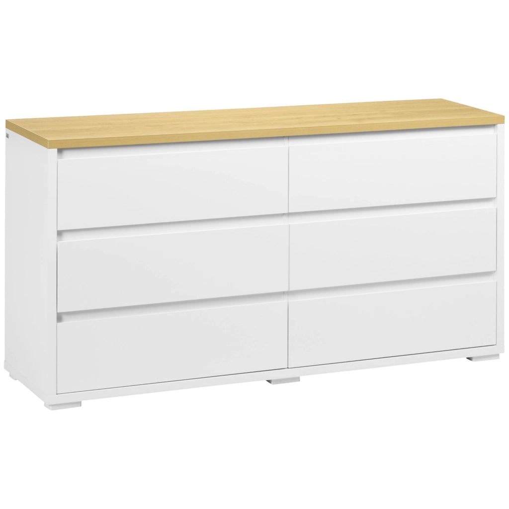 Cassettiera 6 Cassetti 140x37x75 cm in Truciolato Bianco e Color Legno