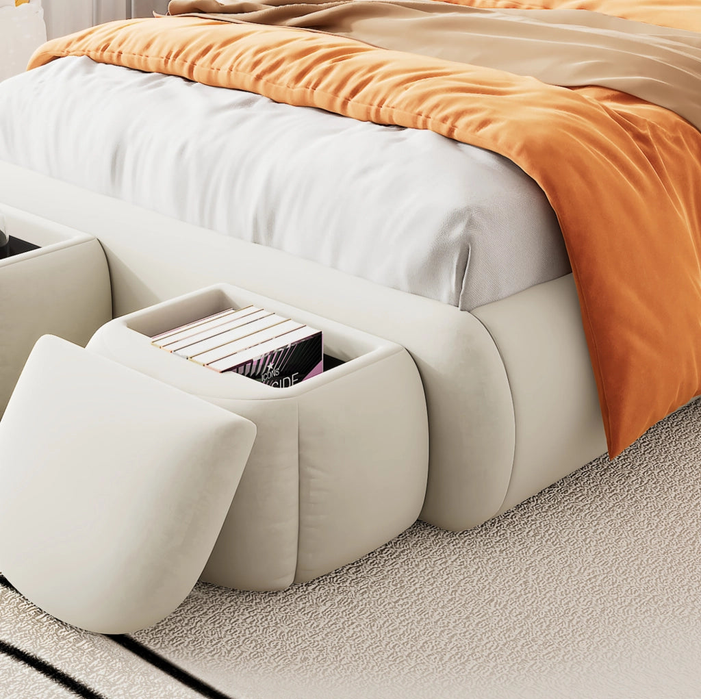 Letto imbottito con orecchie di coniglio, velluto beige, 90x200 cm