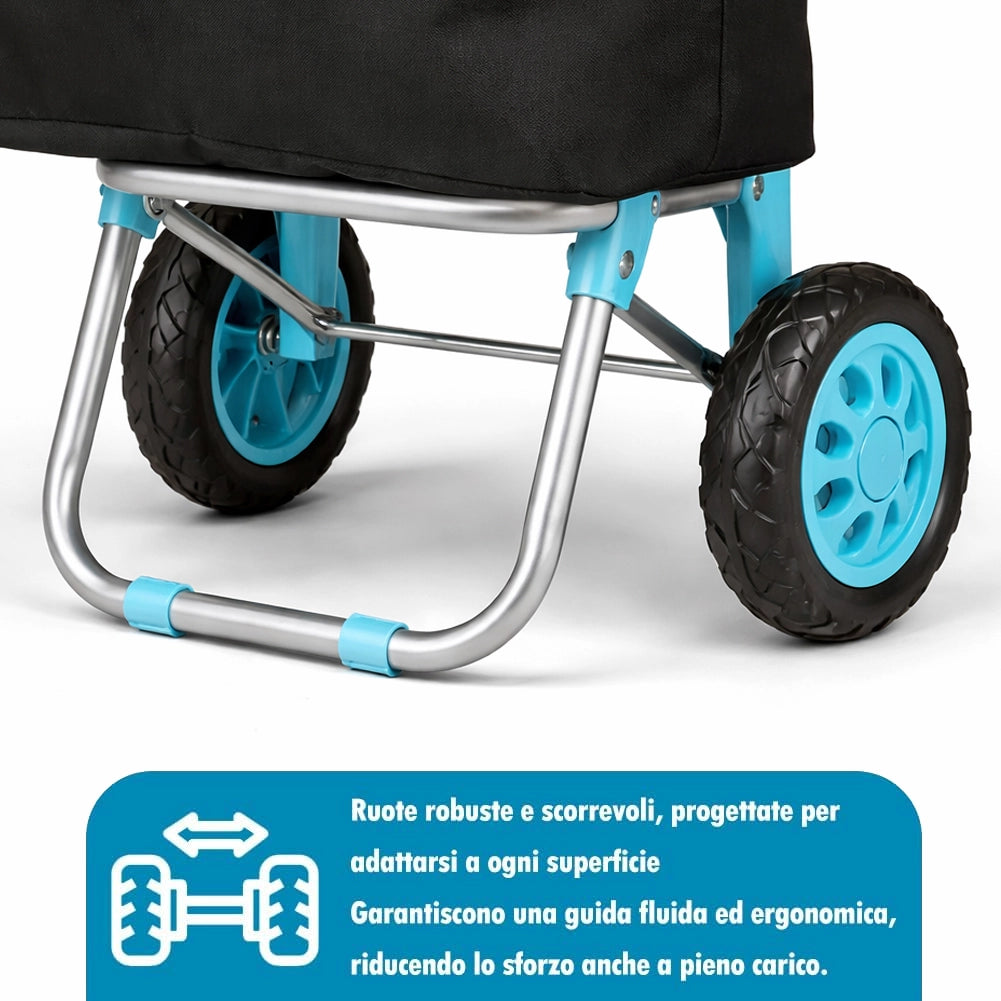 Carrello per la Spesa Poseidon Trolley con Rivestimento Termico 36x30x90 cm e Ruote Blu