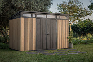 Casetta Box da Giardino 340x218x226 cm Keter Signature Venetian Pent 11x7 Effetto Legno Marrone e Antracite