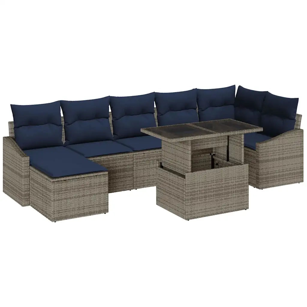 Set Divano da Giardino con cuscino 8 pcs Grigio e Blu Navy 3357788