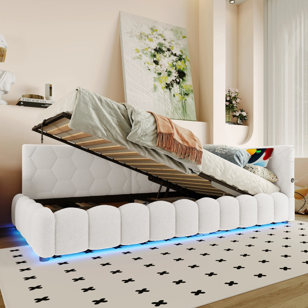 Letto giorno con funzione divano a rete elettrica in velluto bianco 90x200 cm