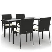 Set da Pranzo da Giardino 5 pz | Set Salotto da Giardino Nero con Cuscini in Polyrattan