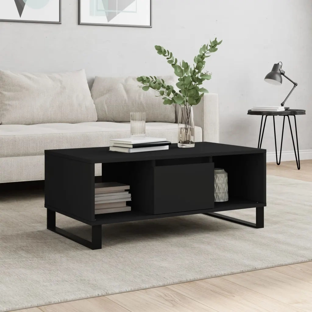 Tavolino da Salotto Nero 90x50x36,5 cm in Legno Multistrato 830597
