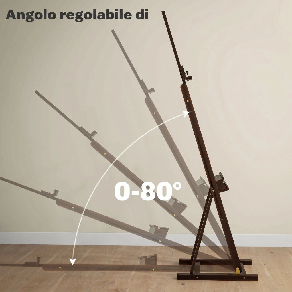 Cavalletto da Pittore 53x50,5x171-230cm Regolabile con Vano Contenitore in Legno di Faggio