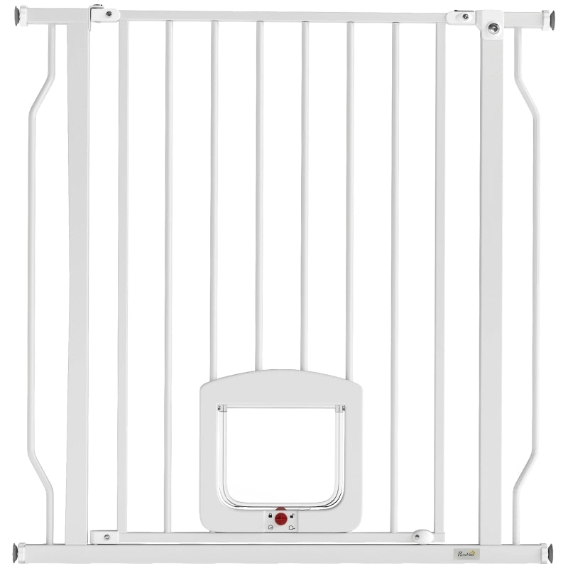 Cancelletto di sicurezza per porte e scale con gattaiola, 75-85 cm, bianco, installazione senza fori